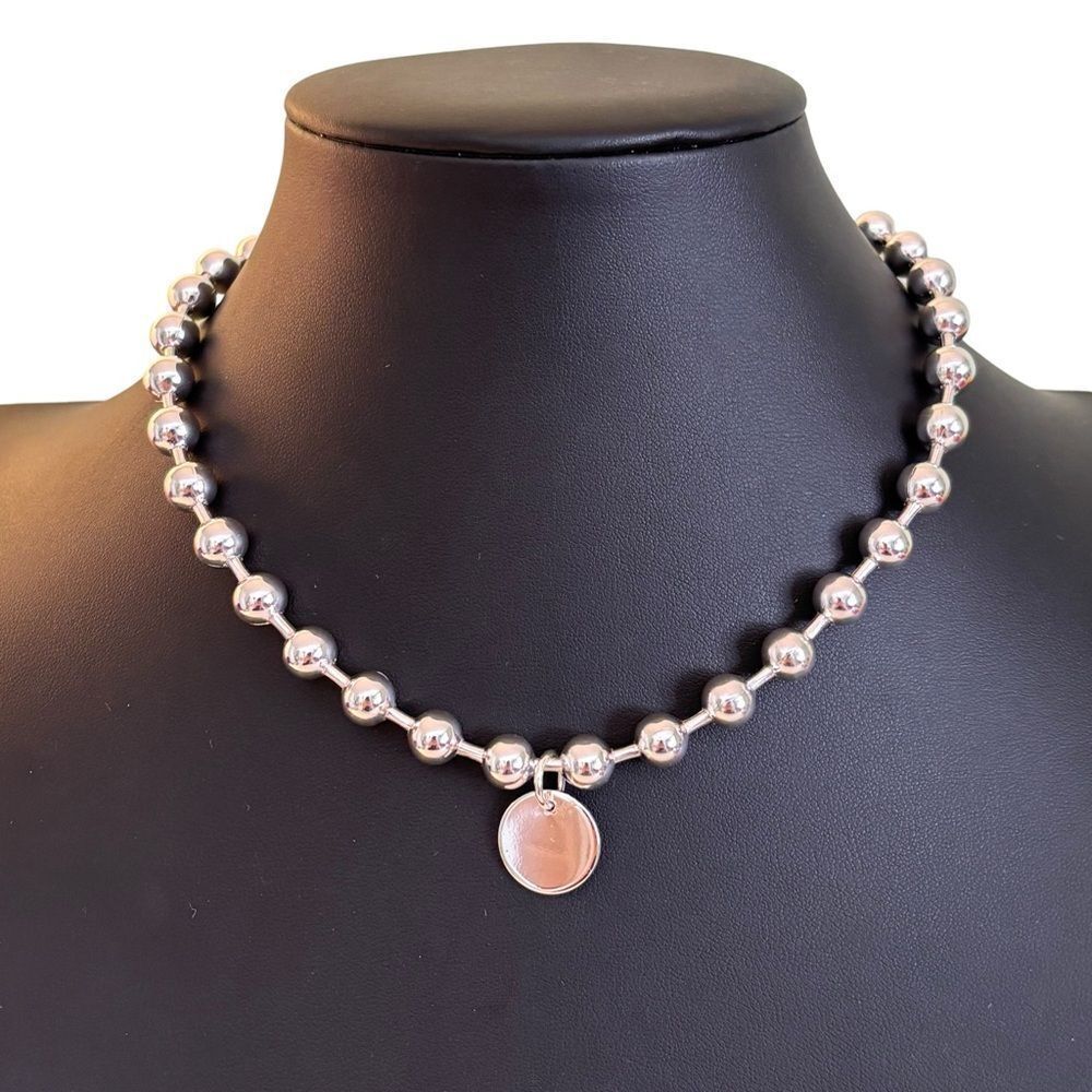 Silver Toned Ball Chain Signet Choker Necklace.
